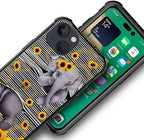 for iPhone 14 Plus Case, Cute Little Elephant Sunflower White Line Art Pattern - Image 2