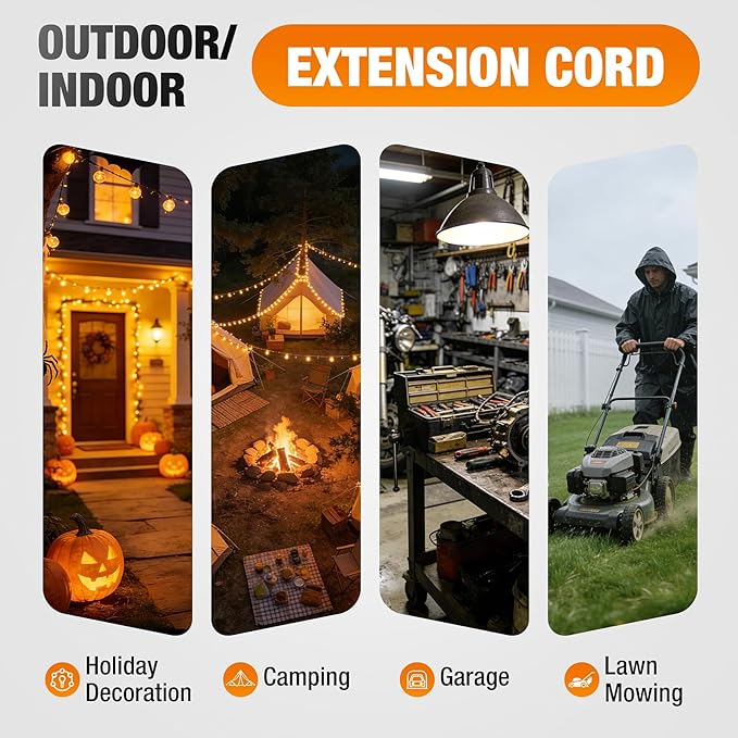 15 FT Outdoor Extension Cord Waterproof, 16/3 Gauge Heavy Duty 3 Prong Power - Image 9