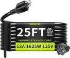 16/3 Black 25 FT Extension Cord, Indoor Extension Cord by Seeklyze