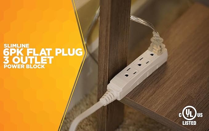 Woods SlimLine Angled Flat Plug Extension Cord; Space Saving Flat Design; 3 - Image 4
