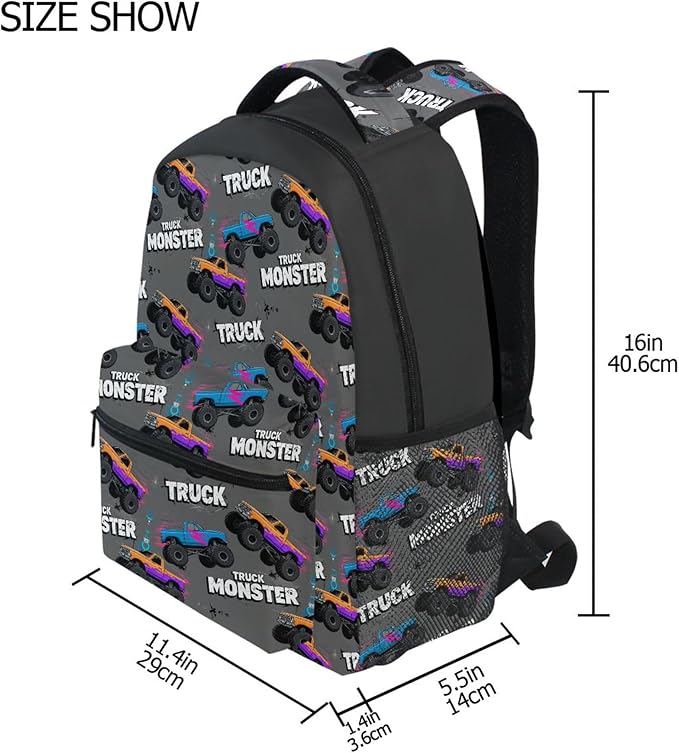 Wamika Monster Truck Boys Backpack Racing Cars School Backpacks Kids Girls - Image 2