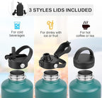 Water Bottle Insulated 32oz 40oz 64oz 128oz Straw Lid Spout Lid & 3 Lids - Image 5