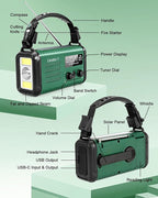 Emergency Crank Radio, 20000mAh / 74000mWh Solar Hand Crank Weather Radio - Image 8