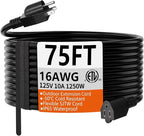HUANCHAIN 75 FT 16 Gauge Black Indoor Outdoor Extension Cord Waterproof by huanchain