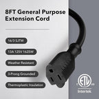 BN-LINK 8 ft Indoor/Outdoor Extension Cord 16/3 SJTW, Water & Weather Resistant - Image 2