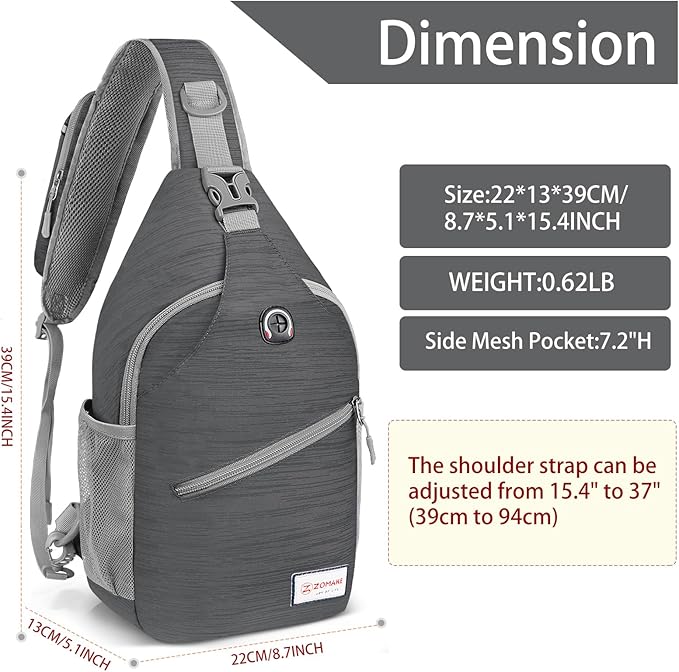 ZOMAKE Sling Bag, Small Crossbody Sling Backpack, Water Resistant Shoulder - Image 2