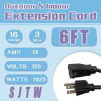 Extension Cord 6 FT, Outdoor 16/3 SJTW Weatherproof Black Electrical Cords - Image 2