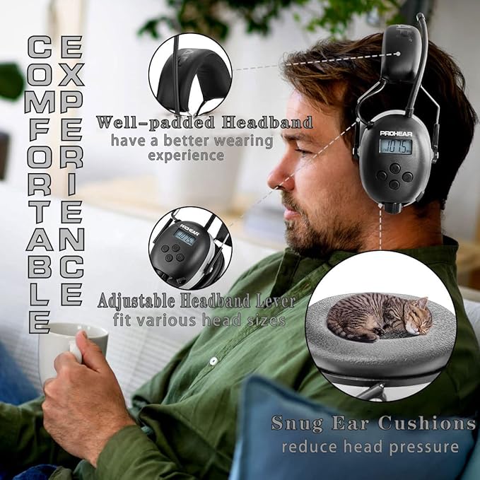 PROHEAR AM FM Digital Ear Protection 25dB NRR Audio Headphones, Noise Reduction - Image 5