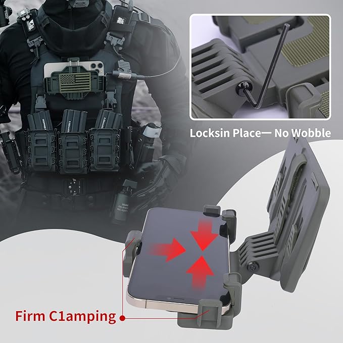 Tactical Gear Plate Carrier Vest Accessories, MOLLE Phone Chest Mount Holder - Image 7
