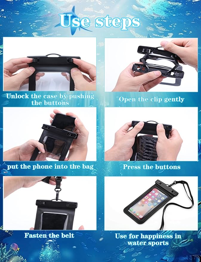 2 Pack Black Universal Waterproof Phone Pouch, Large Phone Waterproof Case Dry - Image 7