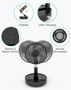 Primevolve Portable Oscillating Standing Fan, Rechargeable Battery Operated USB - Image 5