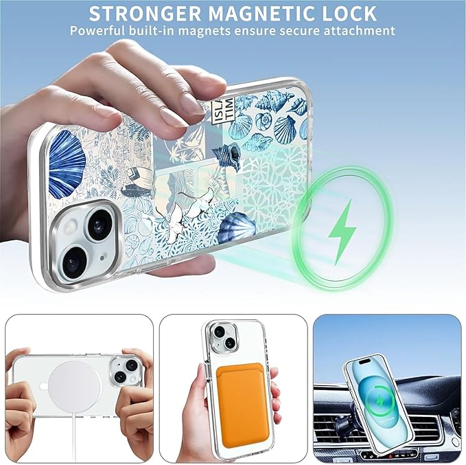 Case for iPhone 14 Plus/15 Plus, Sea Life Ocean Waves Seashell Collage Phone - Image 3