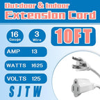 Indoor Outdoor Extension Cord 10 FT, 16/3 SJTW Weatherproof White Electrical - Image 2