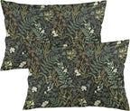 Botanical Print Floral Throw Pillow Covers Set of 2 Queen Size Black Sage Green by Unknown