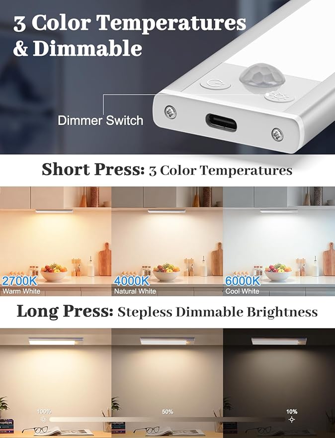 Under Cabinet Lighting with Charging Station, 2000mAh Rechargeable Motion - Image 4