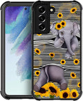for Samsung Galaxy S22 Case, Cute Little Elephant Sunflower White Line Art by FKBRCL4U