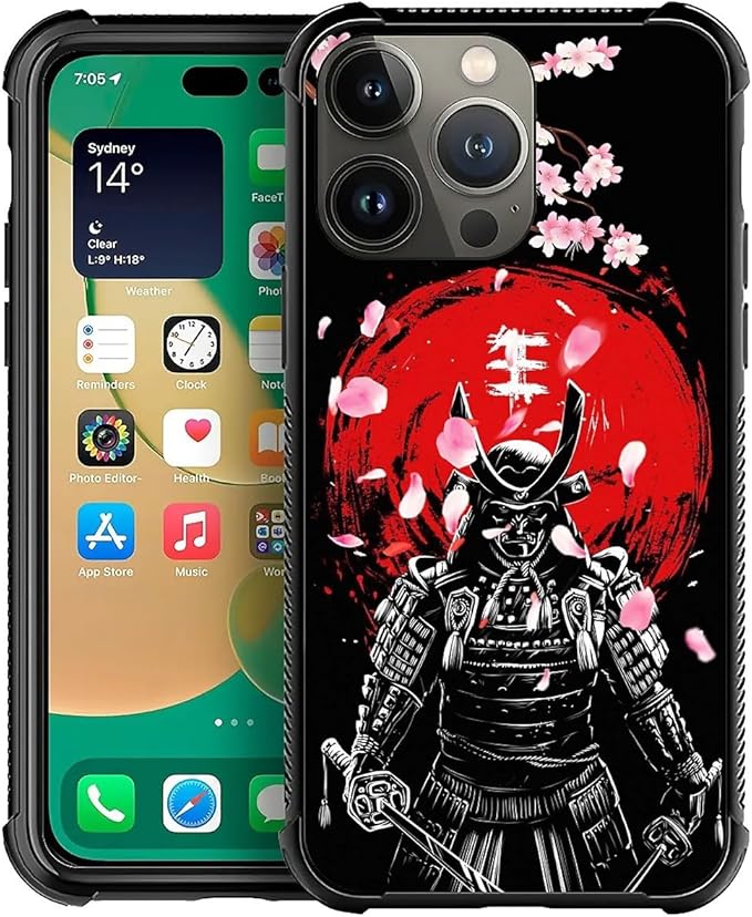 for iPhone 14 Pro Max Case, Sakura Japanese Samurai Pattern Graphic Design Girl by FKBRCL4U