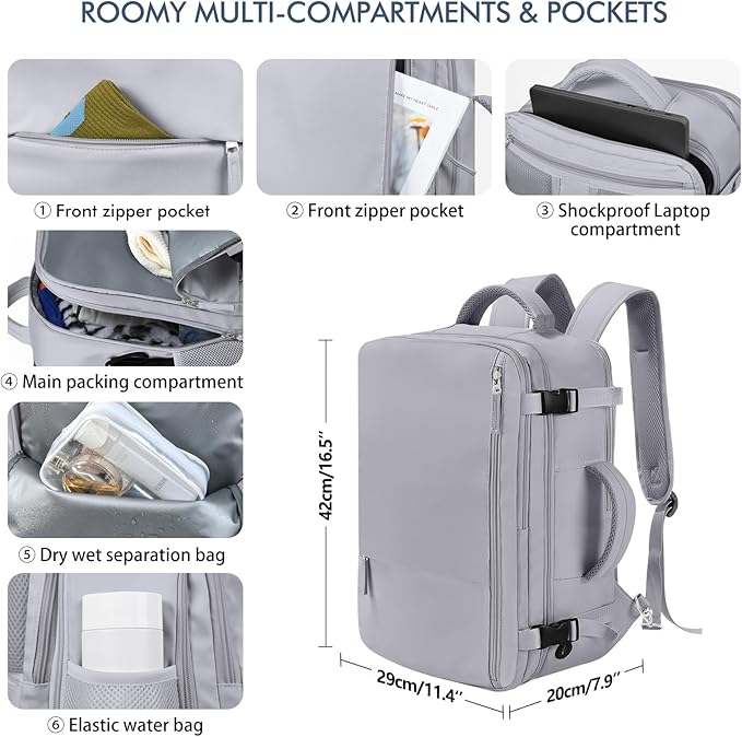Beraliy Travel Backpack, Personal Item Bag Ailrline Approved, 17.3 Inch Laptop - Image 4
