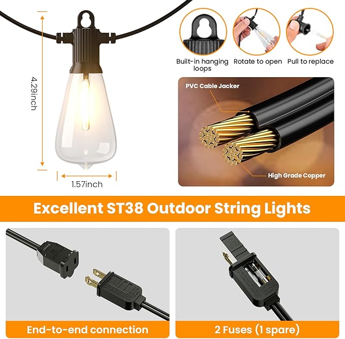 ZOTOYI Outdoor String Lights，50FT Patio Lights - Image 6