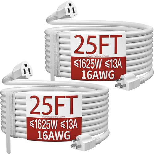 16/3 Indoor Extension Cord 25 FT 2 Pack, 3 Prong Power Cable, Suitable by Skrizcable