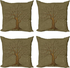 Ambesonne Tree Throw Pillow Cushion Case Pack of 4, Illustration of a Big Tree by Ambesonne