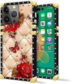 Compatible with iPhone 14 Pro Max Case, Shining Red Rose Butterfly Leather - Image 2
