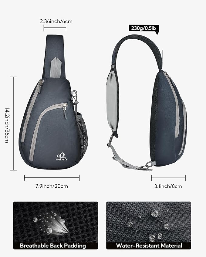 WATERFLY Crossbody Sling Bag Small Water Resistant Backpack Lightweight - Image 2