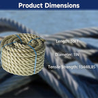1 inch x 50 feet Twisted ProManila Rope Cordage, UnManila 3 Strand Synthetic - Image 2