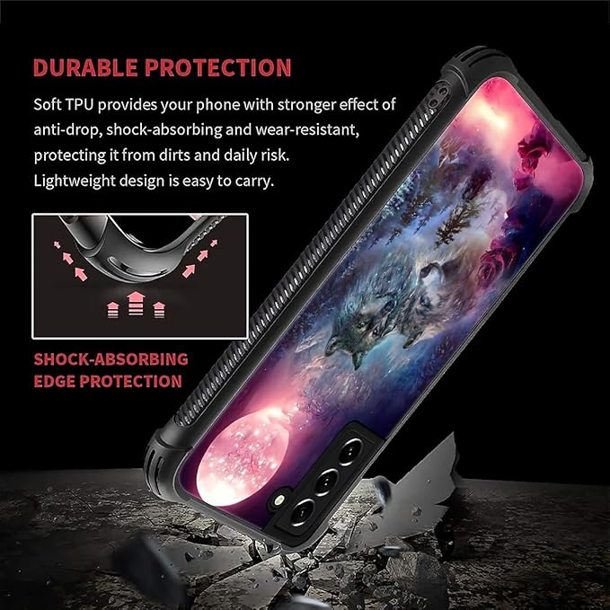 for Samsung Galaxy S22 Plus Case, Star Two Wolfs Howling Pattern Graphic Design - Image 6
