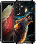for Samsung Galaxy S21 Ultra Case, Star Cave Hungry Wolf Pattern Graphic Design by FKBRCL4U