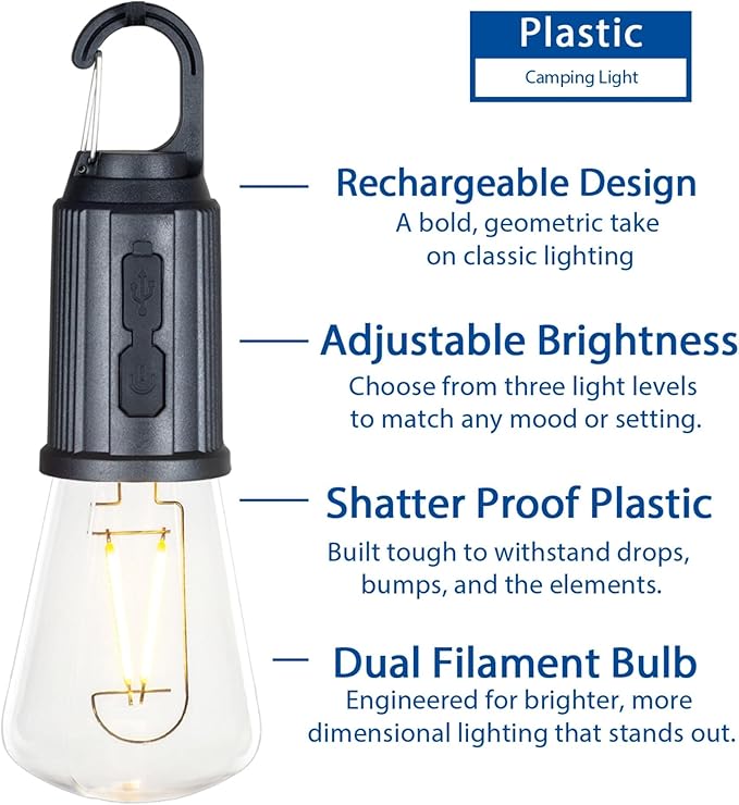 2-Pack Rechargeable Camp Light, Warm White LED Conical Bulb, Battery Powered - Image 2
