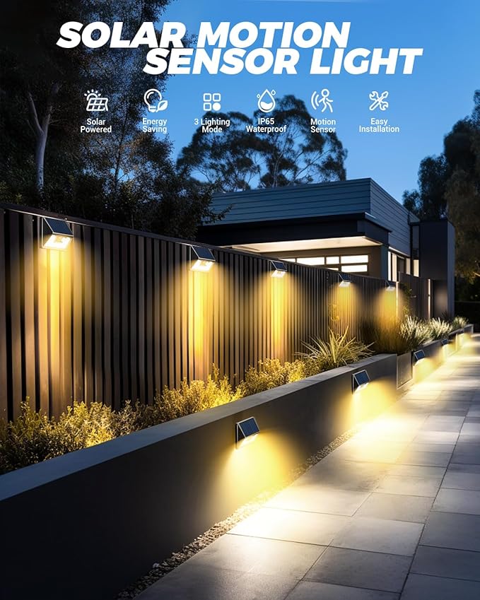 Vighep 12 Pack Solar Fence Lights, Motion Sensor Deck & Wall Lights - Image 2