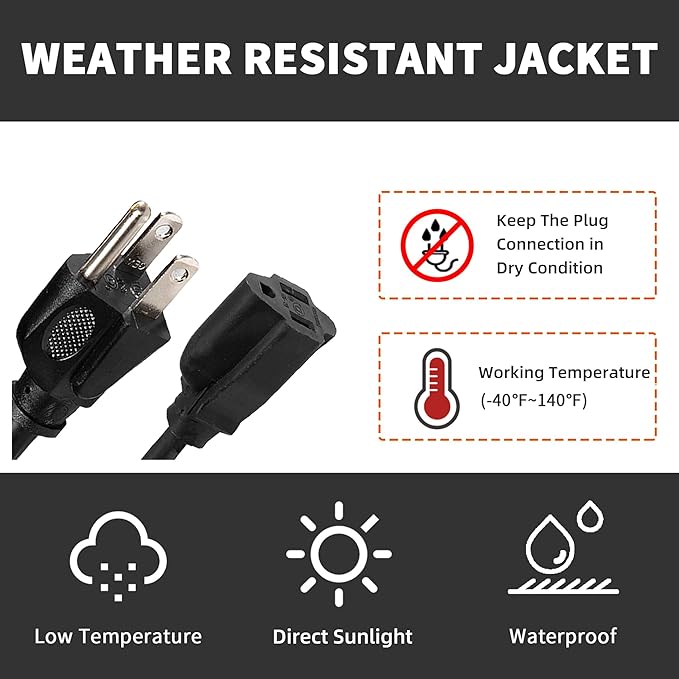 Extension Cord, UL Certified, 16 Gauge 3FT Black 3 Prong Heavy Duty, 16/3 SJTW - Image 6