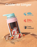 Coolflask Water Bottle with Straw, 40 oz Insulated Metal Water Flask with Straw - Image 2