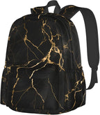 cfpolar 17 Inch Backpack Black & Gold Marble Art Laptop Bag Shoulder Bag School by homedecorations