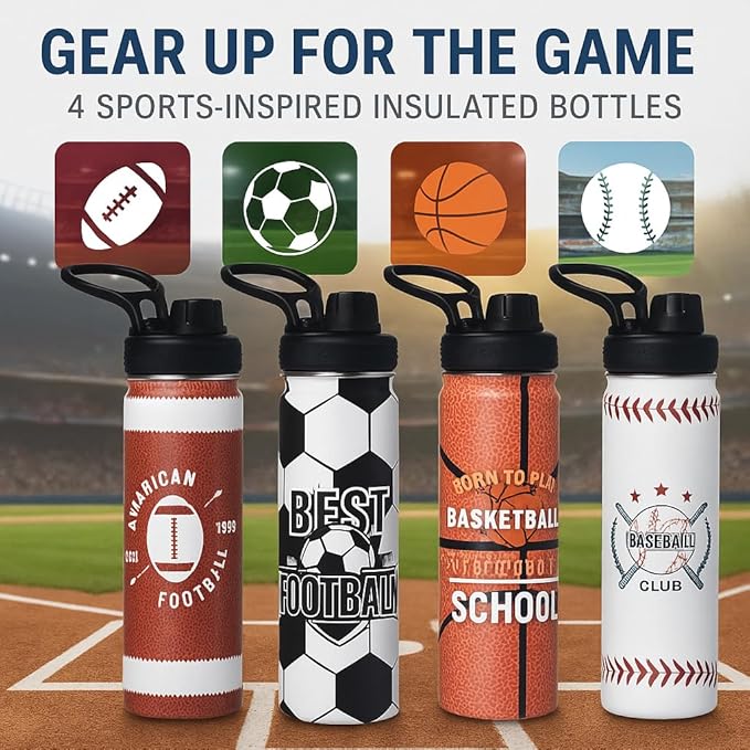 Football Water Bottle, 24 oz Insulated Stainless Steel Sports Bottle - Image 8