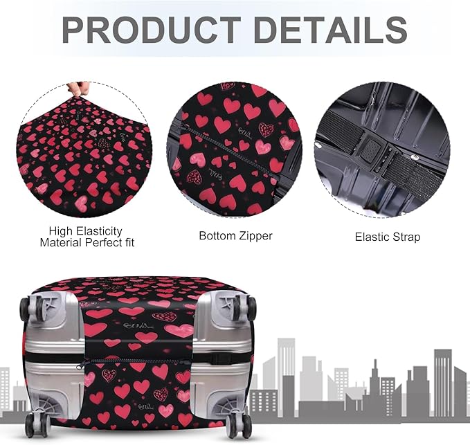 ANNA QUEEN Heart Pattern Luggage Cover, Love Theme Suitcase Protector, - Image 3
