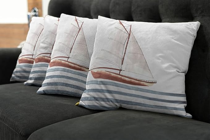 Ambesonne Nautical Throw Pillow Cushion Case Pack of 4, Let Your Dreams Sail - Image 7