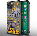 for iPhone 13 Mini Case, Cute Little Elephant Sunflower White Line Art Pattern - Image 7