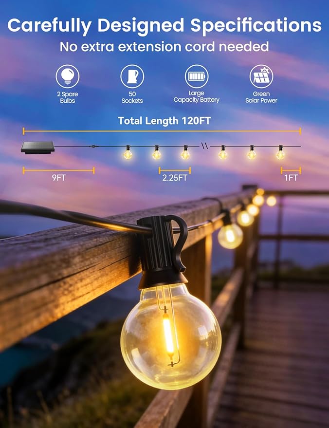 Brightever 120FT Solar String Lights Outdoor - Image 2