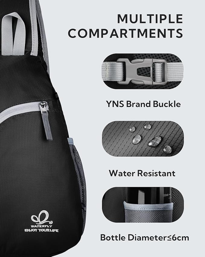 WATERFLY Crossbody Sling Bag Small Water Resistant Backpack Lightweight - Image 2