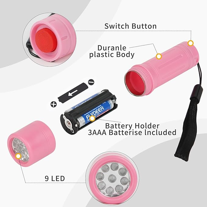 50 Pack 9-LED Mini Flashlight Bulk, Small Multicolor Flashlights - Image 6