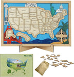 Wooden USA Landmark Travel Map, 16.5 x 11, 3-Layer Wood State Map Tracker Puzzle by Motivilla
