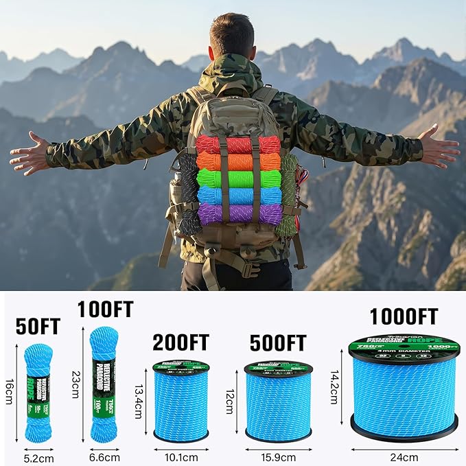 Reflective Paracord Rope 750 lb - 500ft 5/32" Parachute Cord 4MM 12-Strand para - Image 5
