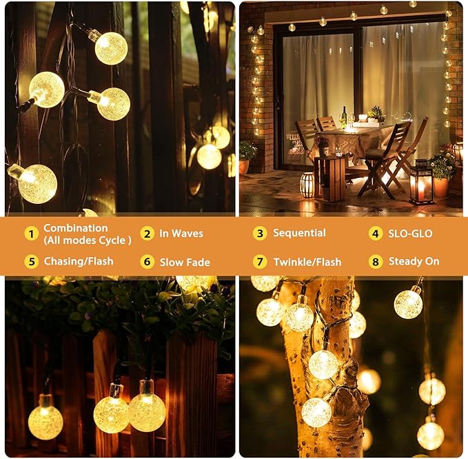 Outdoor Solar String Lights, 46FT 66LED 8Modes Crystal Solar Powered Christmas - Image 4