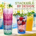 Bravario Royal Plastic Drinking Glasses, 13 and 18 oz Set of 12, Plastic Cups - Image 3