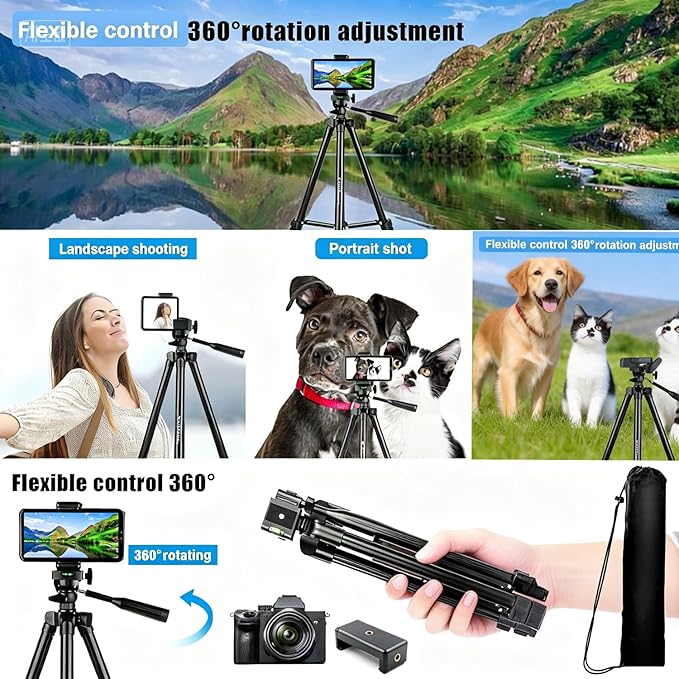 50" Aluminum Phone & Camera Tripod, Extendable Cell Phone Tripod Stand - Image 6