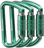 FresKaro 3inch 12kN-2698lbs Auto Locking Carabiner Clips, Solid D Shape by FresKaro