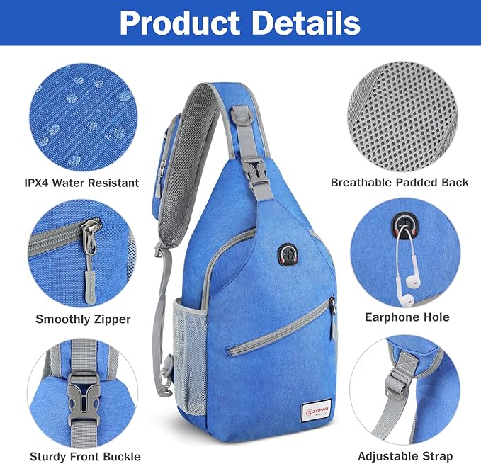 ZOMAKE Sling Bag, Small Crossbody Sling Backpack, Water Resistant Shoulder - Image 4