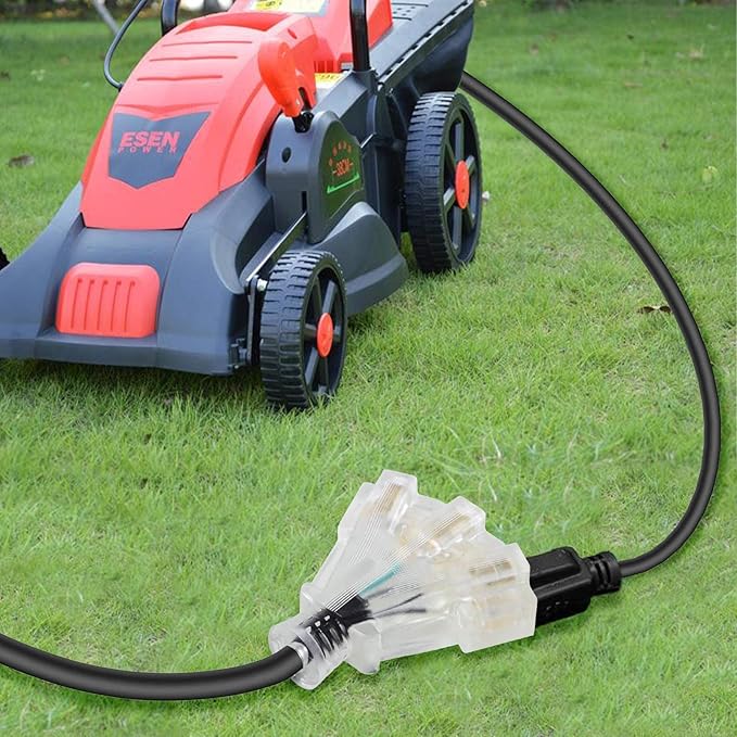 1FT 12/3 Extension Cord Heavy Duty Black 3-Outlet Indoor/Outdoor SJTW Lighted - Image 7
